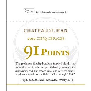 
        
        Chateau St. Jean Accolade Shelf Talker - 2012 Cinq Cépages, 91 pts Wine Enthusiast 02/2016        
      