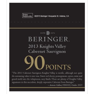 
        
        Beringer Accolade Shelf Talker - 2013 Knights Valley Cabernet Sauvignon, 90 pts, VINOUS, October 2015        
      