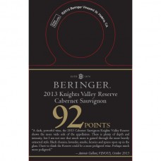 Beringer Accolade Necker - 2013 Knights Valley Reserve Cab, 92 pts, Vinous, Oct. 2015