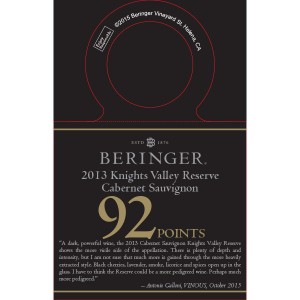 
        
        Beringer Accolade Necker - 2013 Knights Valley Reserve Cab, 92 pts, Vinous, Oct. 2015        
      