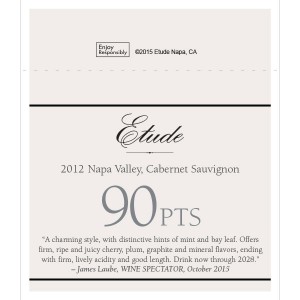 
        
        Etude Accolade Shelf Talker - 2012 Napa Valley Cabernet Sauvignon, 90 points, Wine Spectator, October 2015        
      