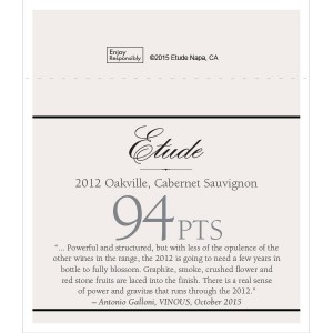 
        
        Etude Accolade Shelf Talker - 2012 Oakville Cabernet Sauvignon, 94 points, Vinous, October 2015        
      