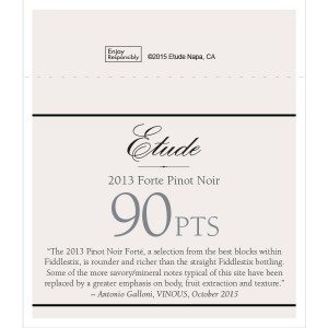 
        
        Etude Accolade Shelf Talker - 2013 Forte Pinot Noir, 90 points, VINOUS, October 2015        
      