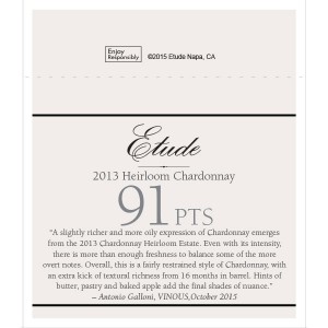 
        
        Etude Accolade Shelf Talker - 2013 Heirloom Chardonnay, 91 points, VINOUS, October 2015        
      