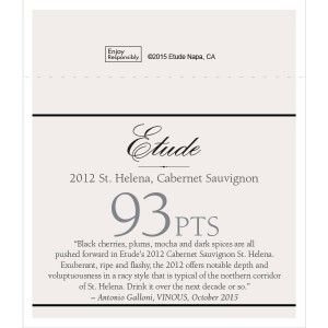 
        
        Etude Accolade Shelf Talker - 2012 St. Helena Cabernet Sauvignon, 93 points, VINOUS, October 2015        
      
