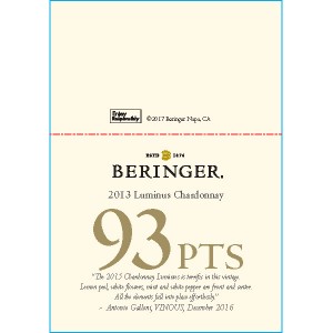 
        
        Beringer 2013 Luminous Chardonnay 93pts Shelf Talker        
      