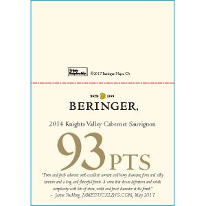 
        
        Beringer 2014 Knights Valley Cabernet Sauvignon 93pts Shelf Talker        
      