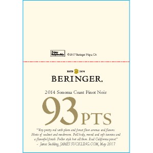
        
        Beringer 2014 Sonoma Coast Pinot Noir 93pts Shelf Talker        
      