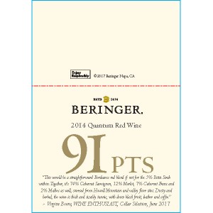 
        
        Beringer 2014 Quantum Red Wine 91pts Shelf Talker        
      