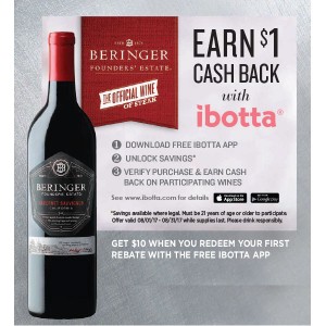 
        
        Beringer Founders' Estate "Earn $1 Cash Back with Ibotta" Case Card Valid 04/01/18 - 04/30/18        
      