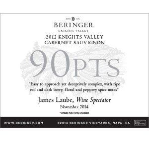 
        
        Beringer Knights Valley Cabernet Sauvignon 2012 90pts Safeway Slicker        
      