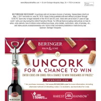 Beringer Main & Vine Uncork & Win Shelf Talker - Expiration 06/30/18 