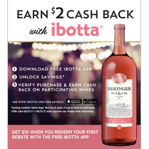 
        
        Beringer Main & Vine "Earn $2 Cash Back with Ibotta" 1.5L Case Card Valid 11/01/17 - 11/30/17        
      