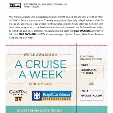 BV Coastal Estates F18 Winter "A Cruise A Week For a Year" Sweeps SHELF TALKER Expires 5/30/18