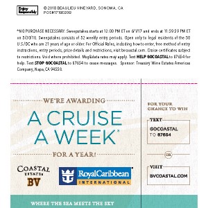 
        
        BV Coastal Estates F18 Winter "A Cruise A Week For a Year" Sweeps SHELF TALKER Expires 5/30/18        
      