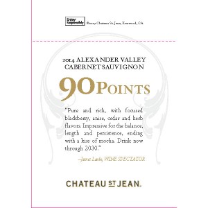 Chateau St. Jean F18 Accolade Shelf Talker - 2014 Alexander Valley Cabernet Sauvignon, 90pts Wine Spectator
Chateau St. Jean F18 Accolade Shelf Talker - 2014 Alexander Valley Cabernet Sauvignon, 90pts Wine Spectator