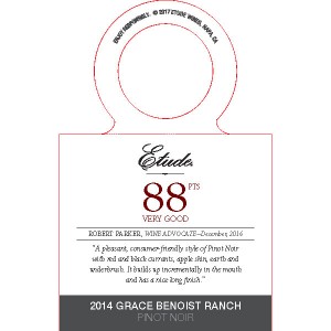 
        
        Etude Accolade Necker - 2014 Grace Benoist Ranch Pinot Noir, 88pts, Wine Advocate Dec. 2016        
      