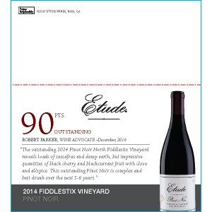 
        
        Etude Accolade Shelf Talker - 2014 Fiddlestix Vineyard Pinot Noir, 90pts, Wine Advocate Dec. 2016        
      