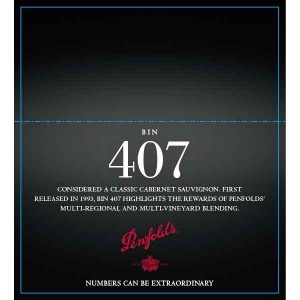 
        
        Penfolds Numbers BIN 407 Cabernet Sauvignon Double-Sided Shelf Talker         
      