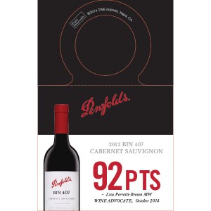 
        
        Penfolds Accolade Necker - Bin 407 Cabernet Sauvignon 2012, 92 points Wine Advocate 10/14        
      
