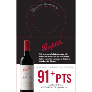 
        
        Penfolds Accolade Necker - Bin 407 Cabernet Sauv 2013, 91+ points Wine Advocate 09/15        
      