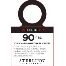Sterling Vineyards 2015 Chardonnay Napa Valley James Suckling 90pts Accolade Necker 
