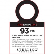 Sterling Vineyards 2015 Chardonnay Napa Valley Reserve James Suckling 93pts Accolade Necker 